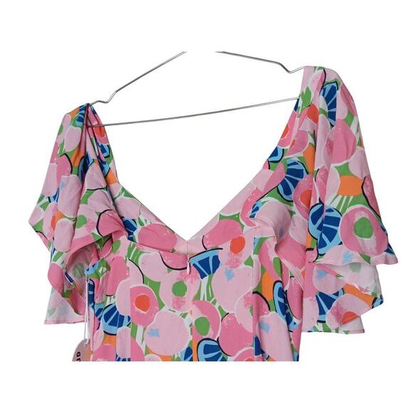 New with Tags Staud Chiquita Peach Pink Pleated Floral Fit and Flare Dress SZ 8 - Picture 12 of 13